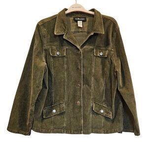 Sag Harbor Vintage Olive Green Corduroy Trucker Jacket Womens XL Cotton  Stretch